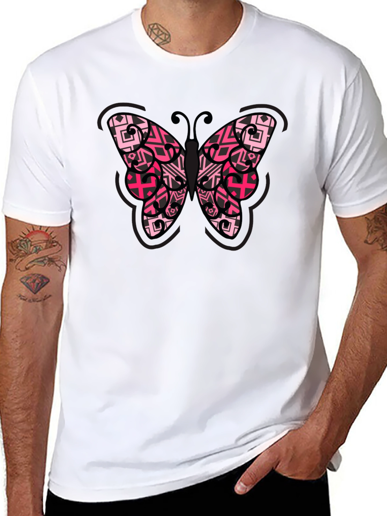 Butterfly Graphic Tee - Black Cotton Blend Shirt