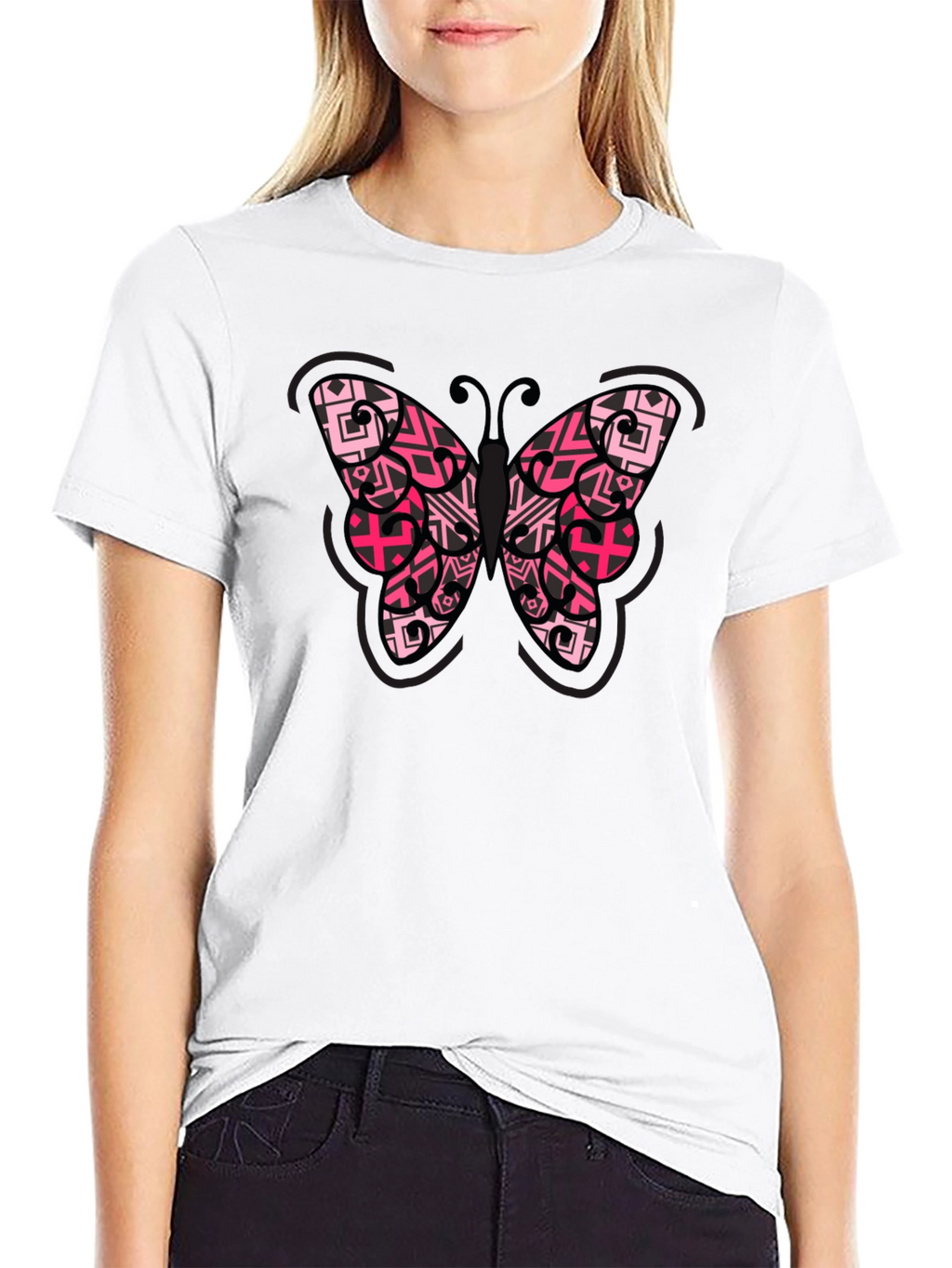 Butterfly Graphic Tee - Black Cotton Blend Shirt