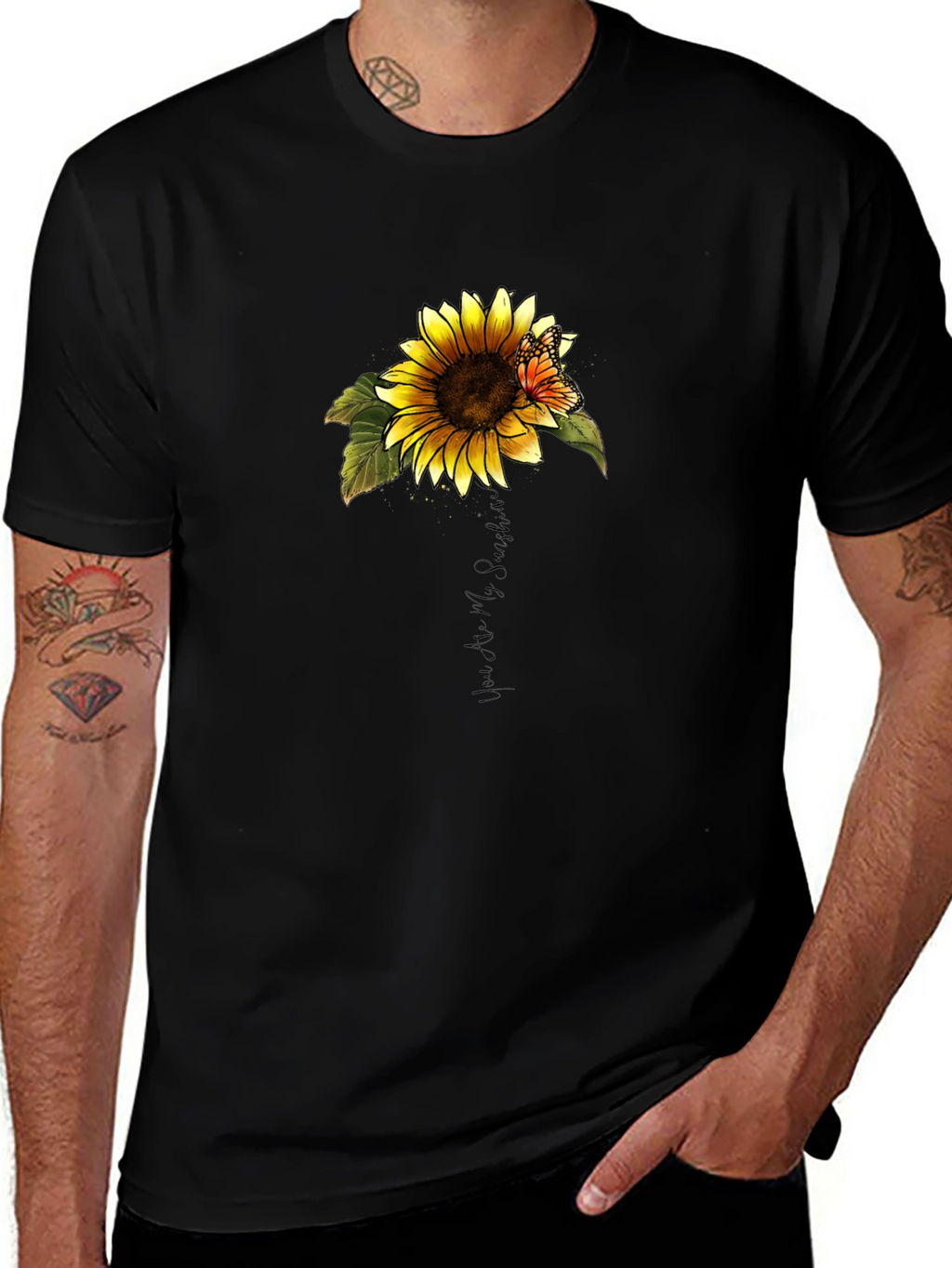 Sunflower Butterfly Graphic Tee - You Are My Sunshine