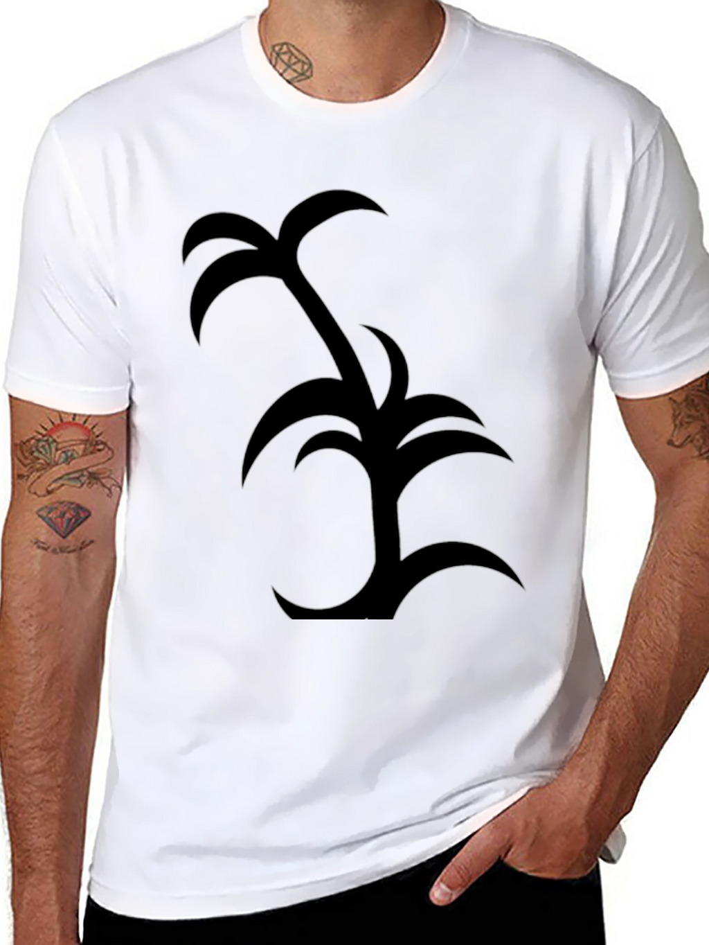 Palm Tree Graphic Tee - Black Cotton Casual Wear