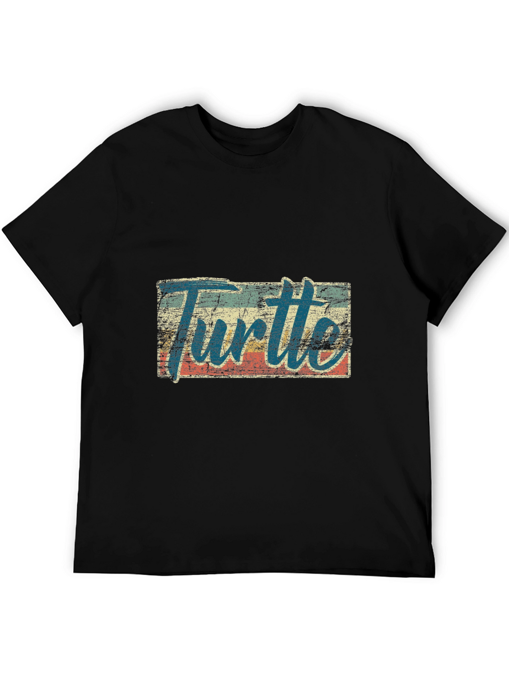 Retro Turtle Graphic Tee - Black Cotton Blend