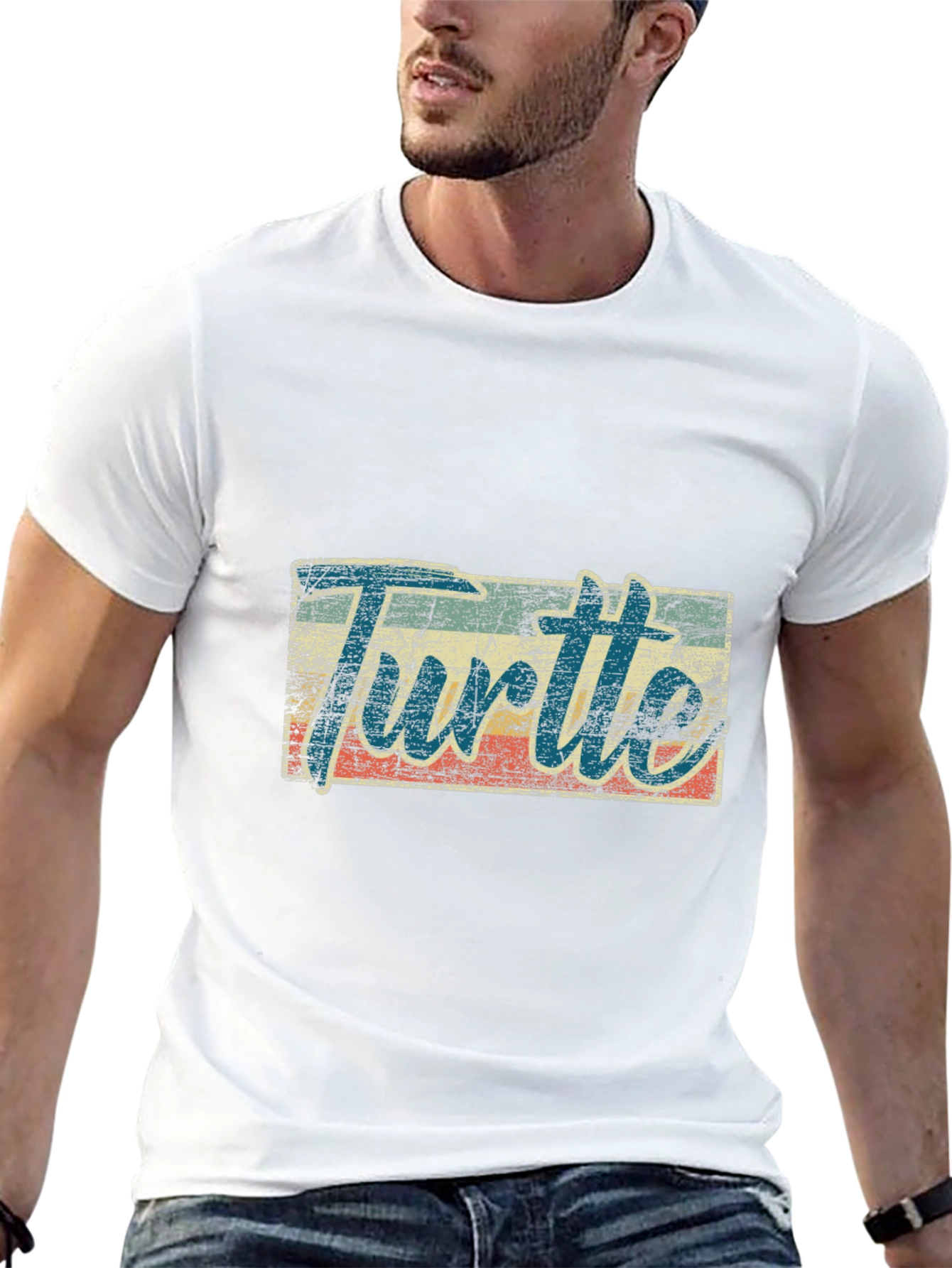 Retro Turtle Graphic Tee - Black Cotton Blend