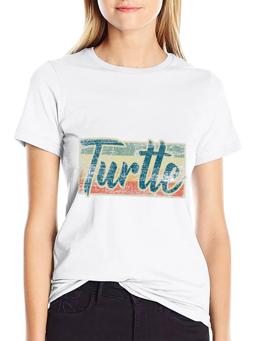 Retro Turtle Graphic Tee - Black Cotton Blend
