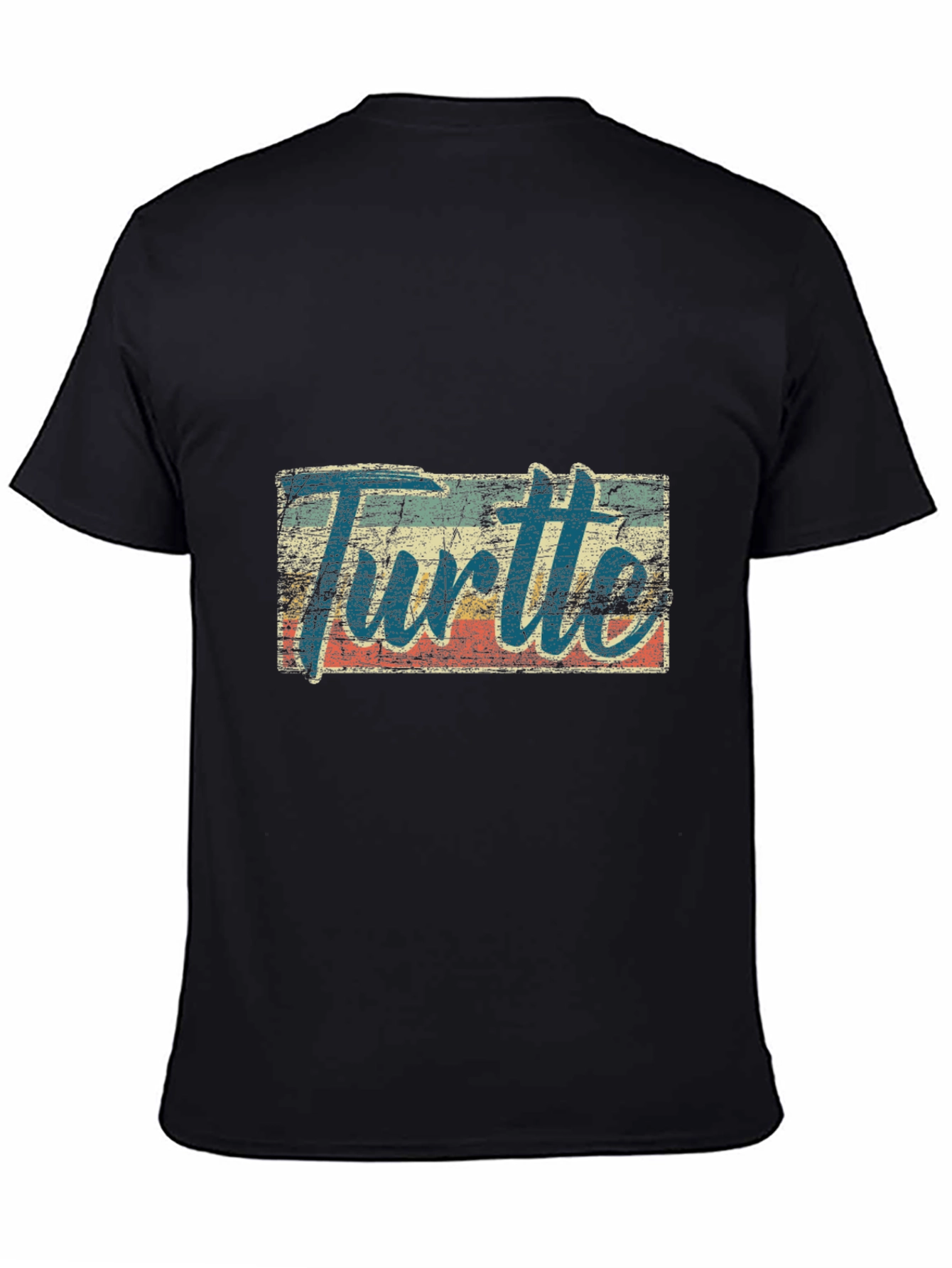 Retro Turtle Graphic Tee - Black Cotton Blend