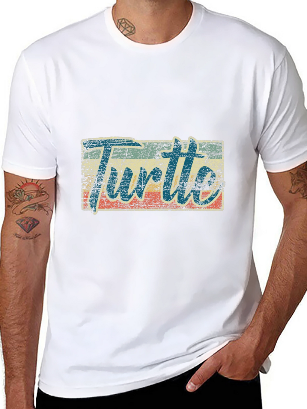 Retro Turtle Graphic Tee - Black Cotton Blend