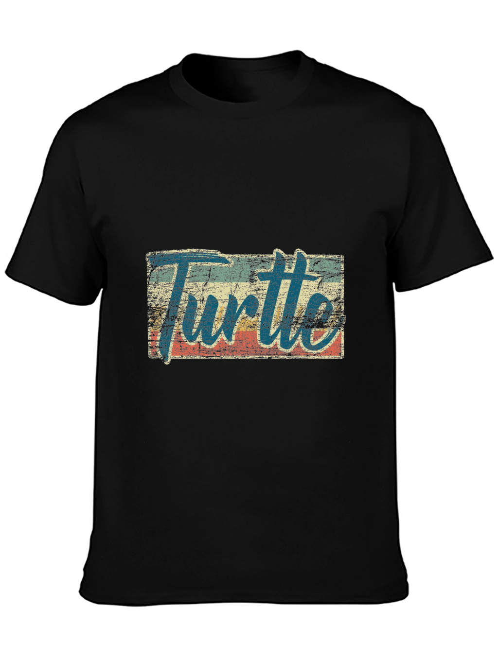 Retro Turtle Graphic Tee - Black Cotton Blend