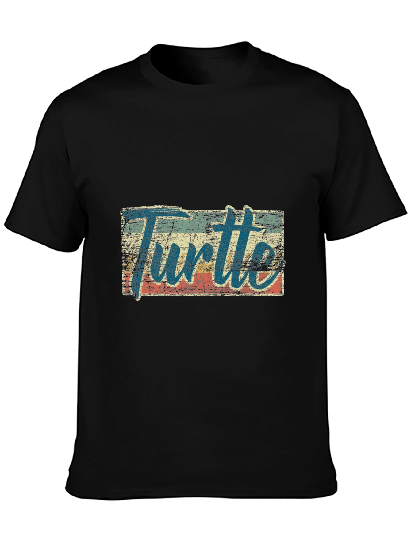 Retro Turtle Graphic Tee - Black Cotton Blend
