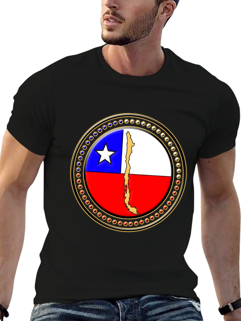 Chile Flag Graphic Tee - Black Cotton T-Shirt