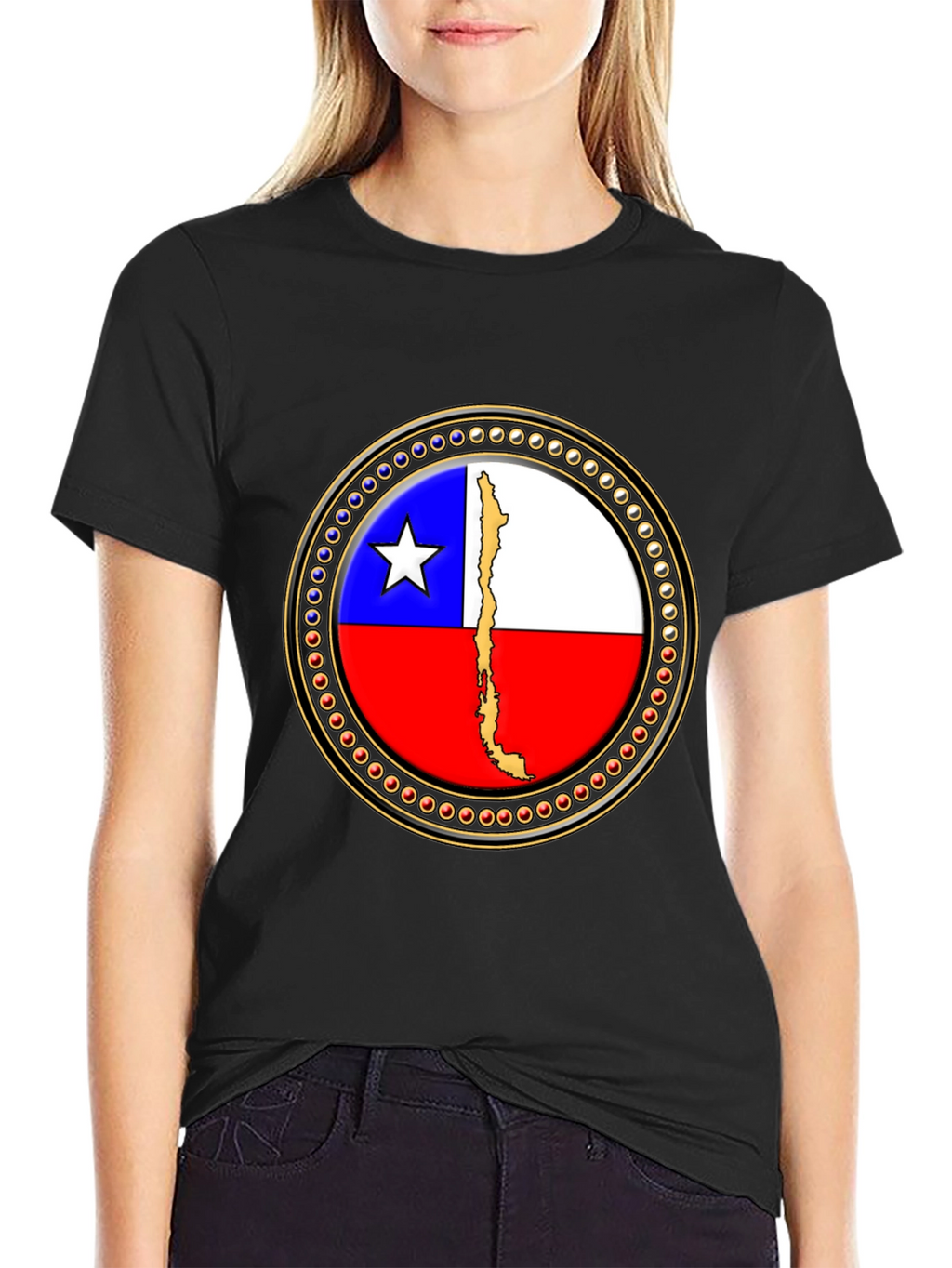 Chile Flag Graphic Tee - Black Cotton T-Shirt