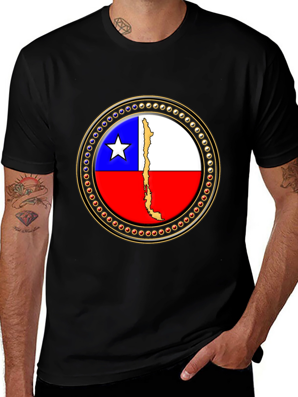 Chile Flag Graphic Tee - Black Cotton T-Shirt