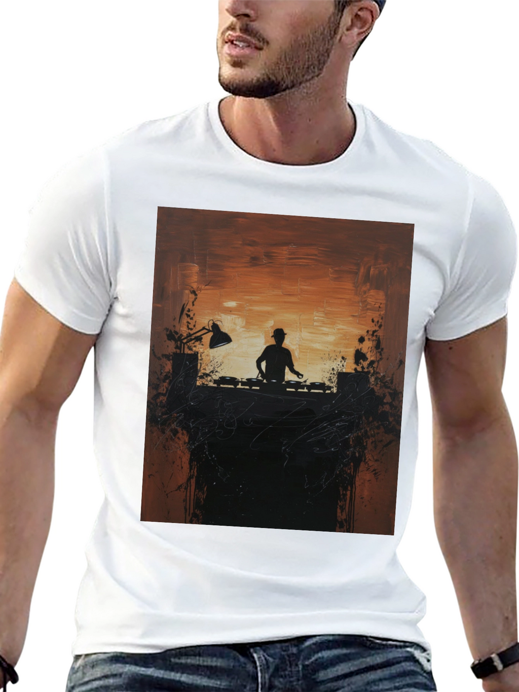DJ Silhouette Graphic Print Crew Neck Tee