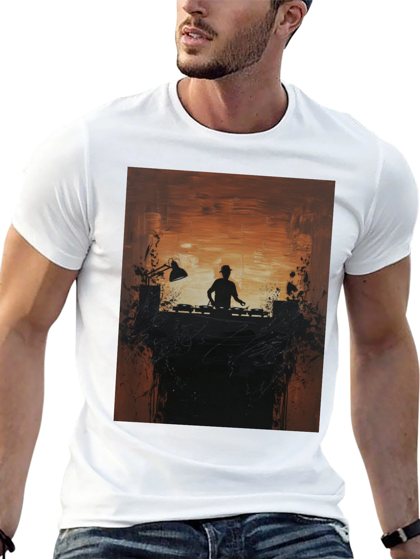 DJ Silhouette Graphic Print Crew Neck Tee