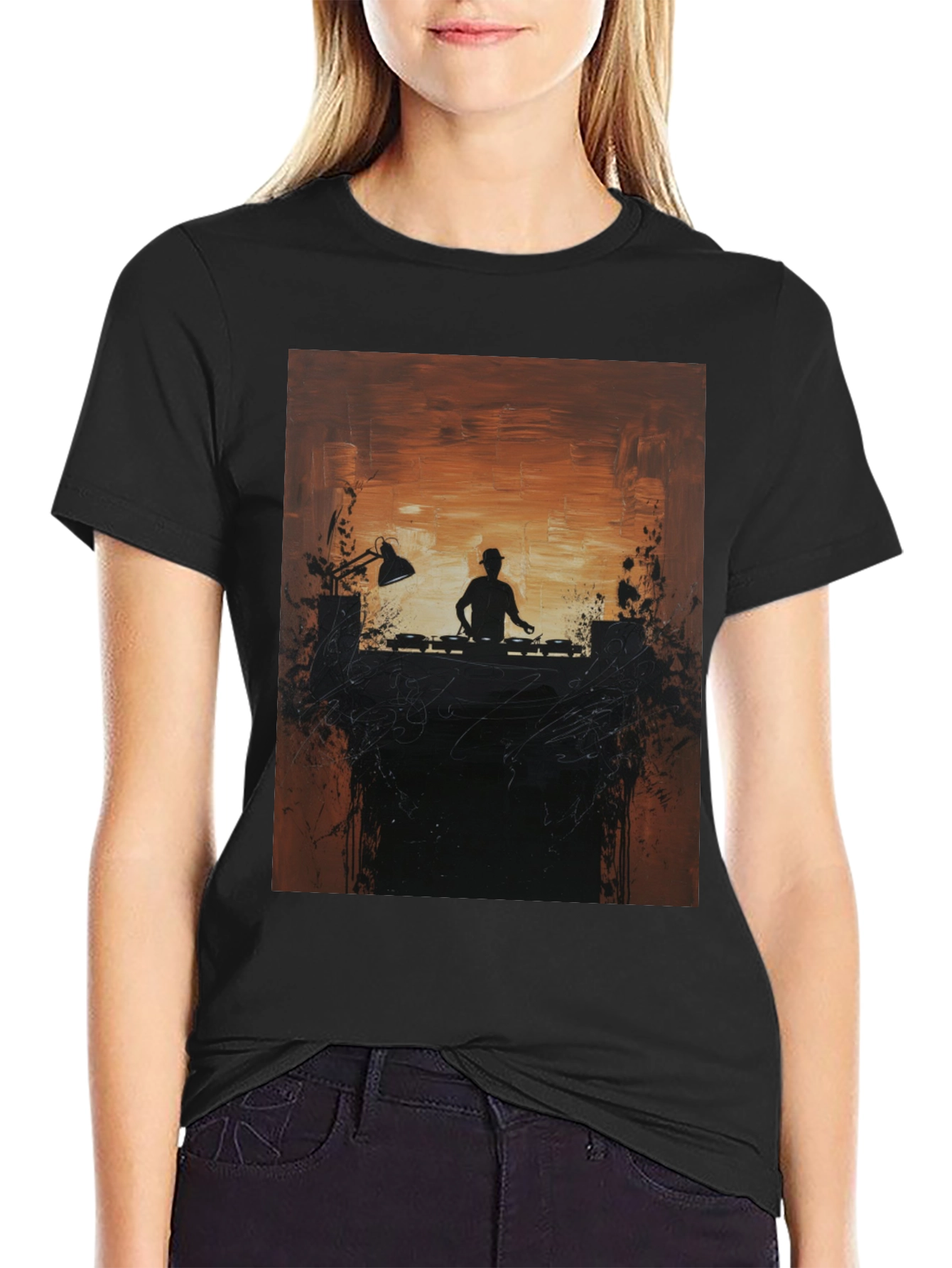 DJ Silhouette Graphic Print Crew Neck Tee