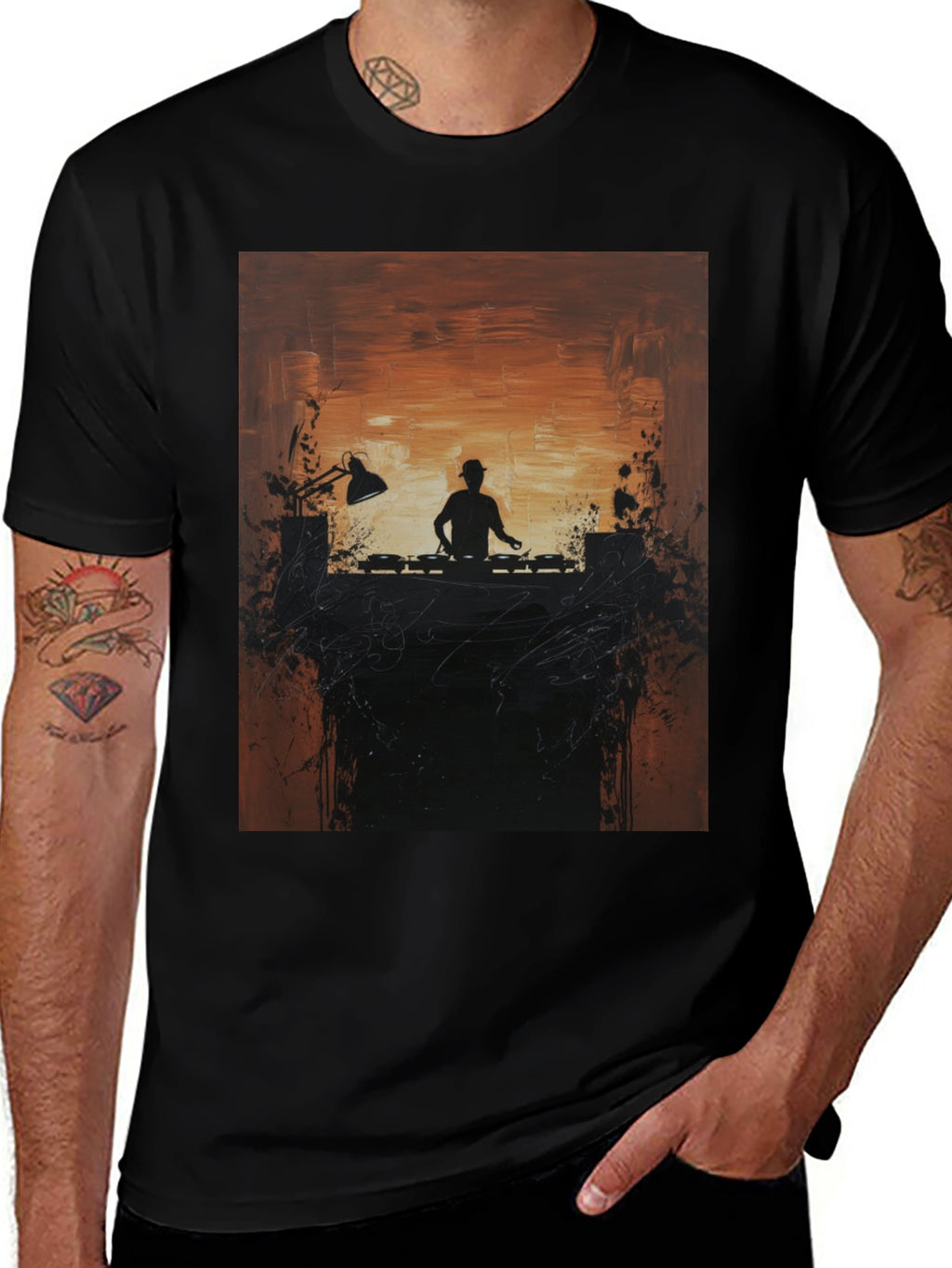 DJ Silhouette Graphic Print Crew Neck Tee