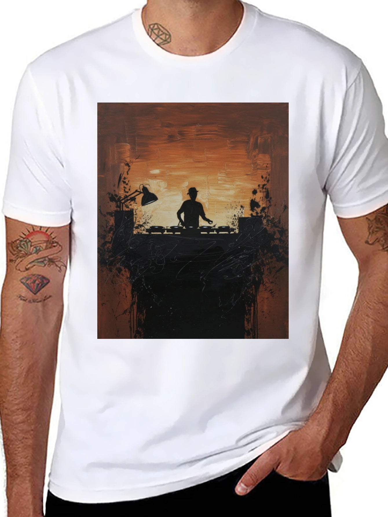 DJ Silhouette Graphic Print Crew Neck Tee