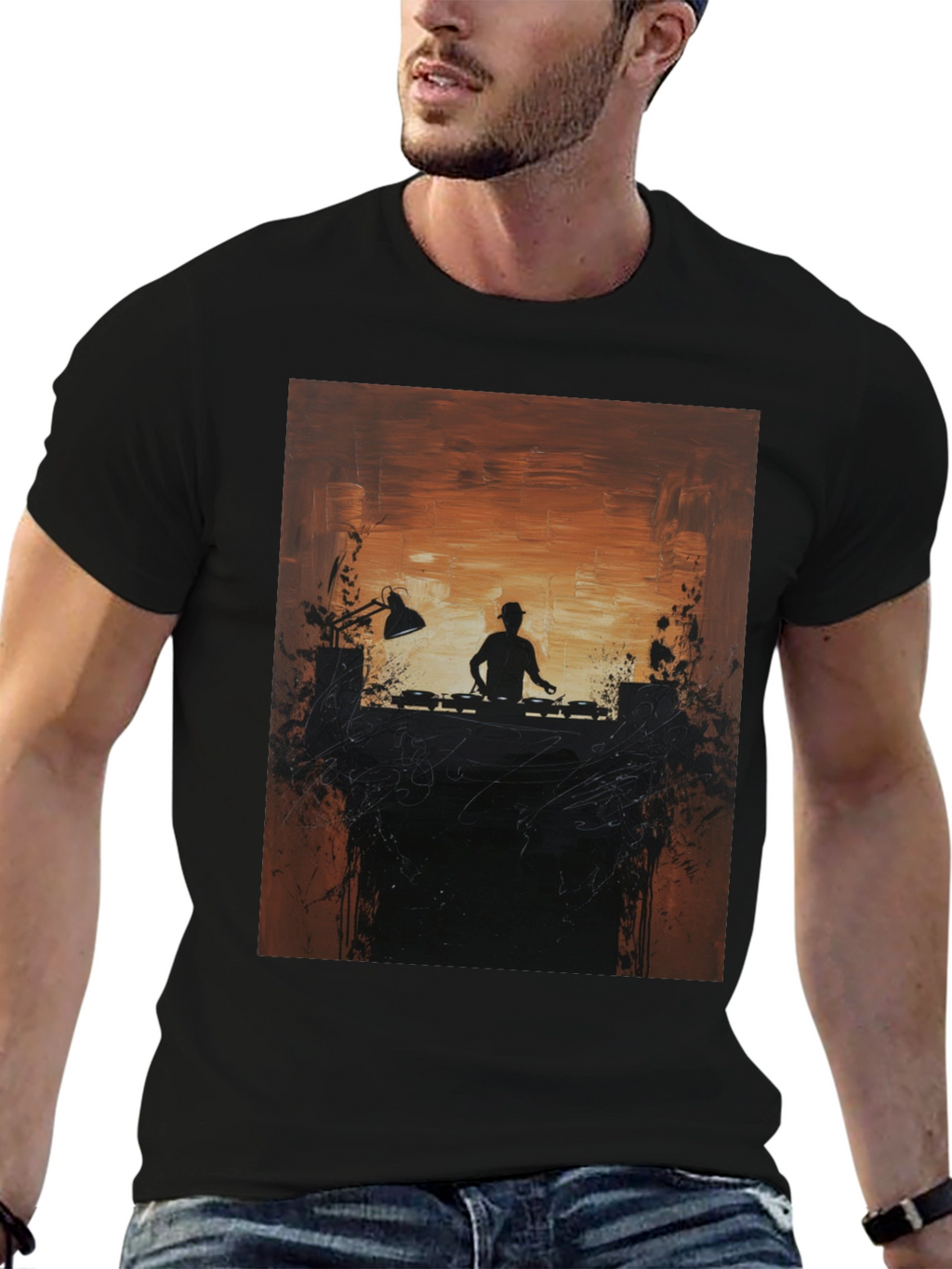 DJ Silhouette Graphic Print Crew Neck Tee