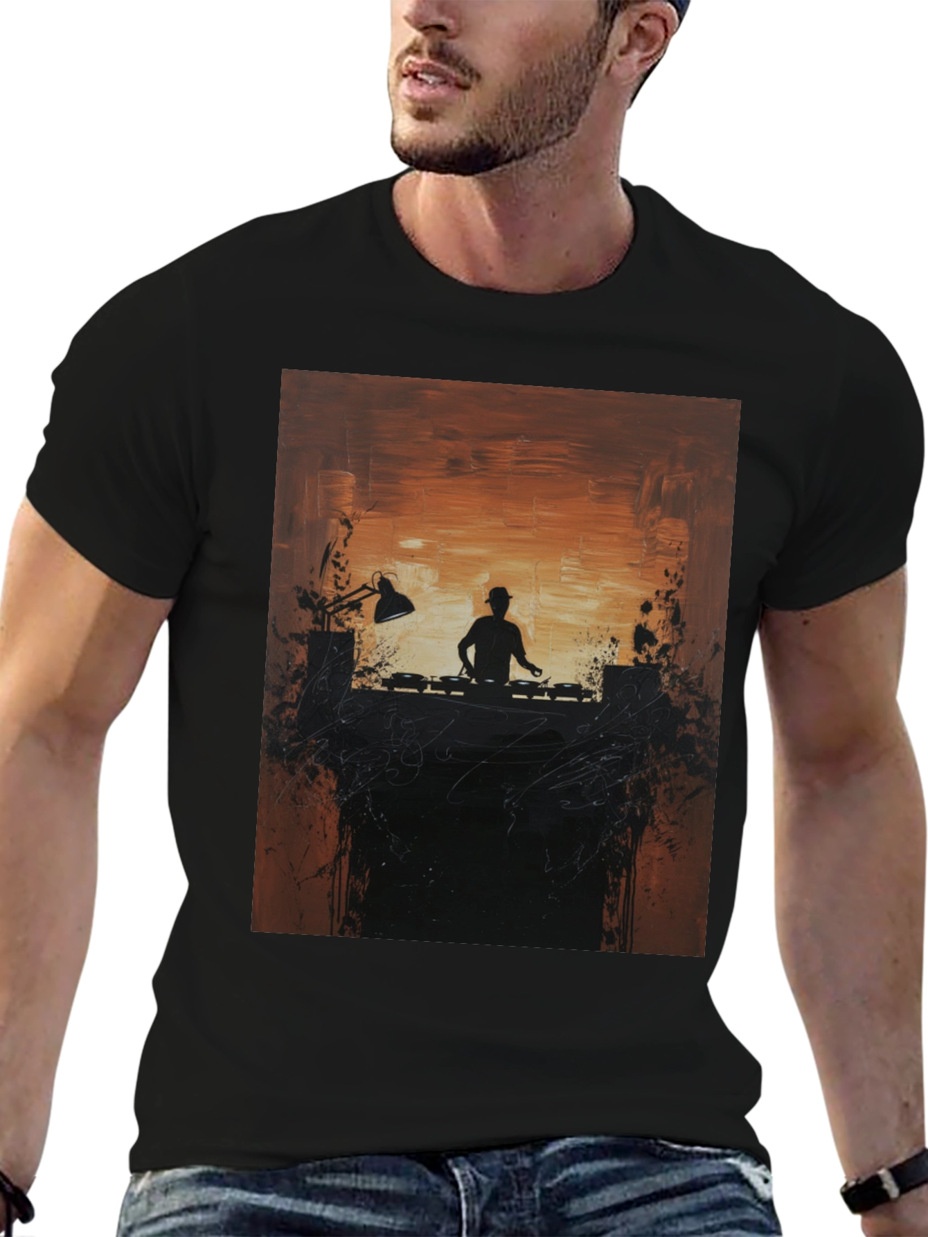 DJ Silhouette Graphic Print Crew Neck Tee