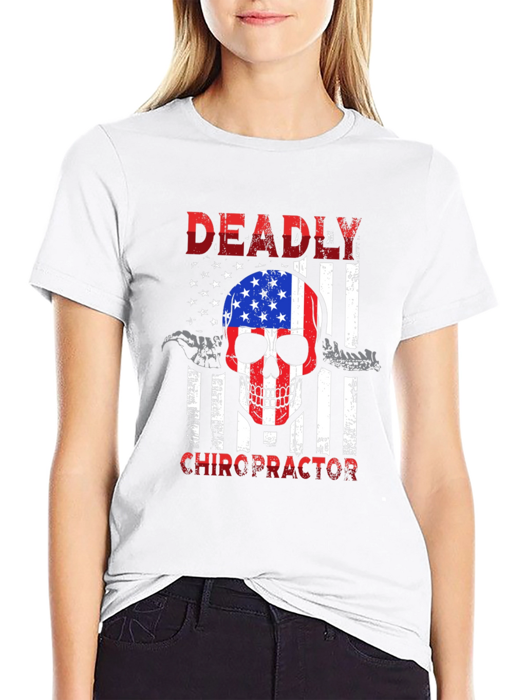 Deadly Chiropractor USA Flag Skull Graphic Tee