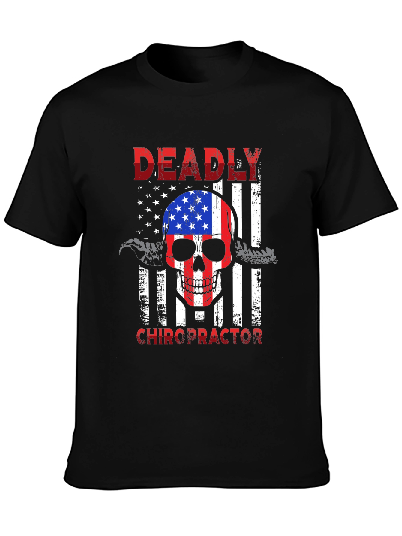 Deadly Chiropractor USA Flag Skull Graphic Tee