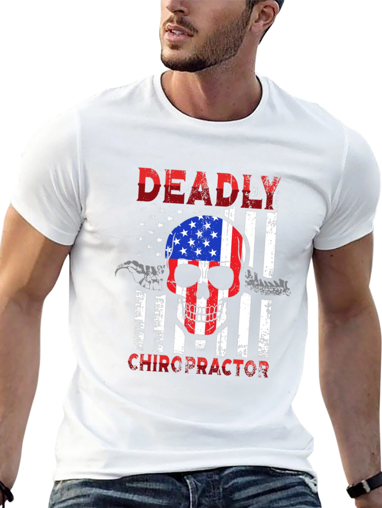 Deadly Chiropractor USA Flag Skull Graphic Tee