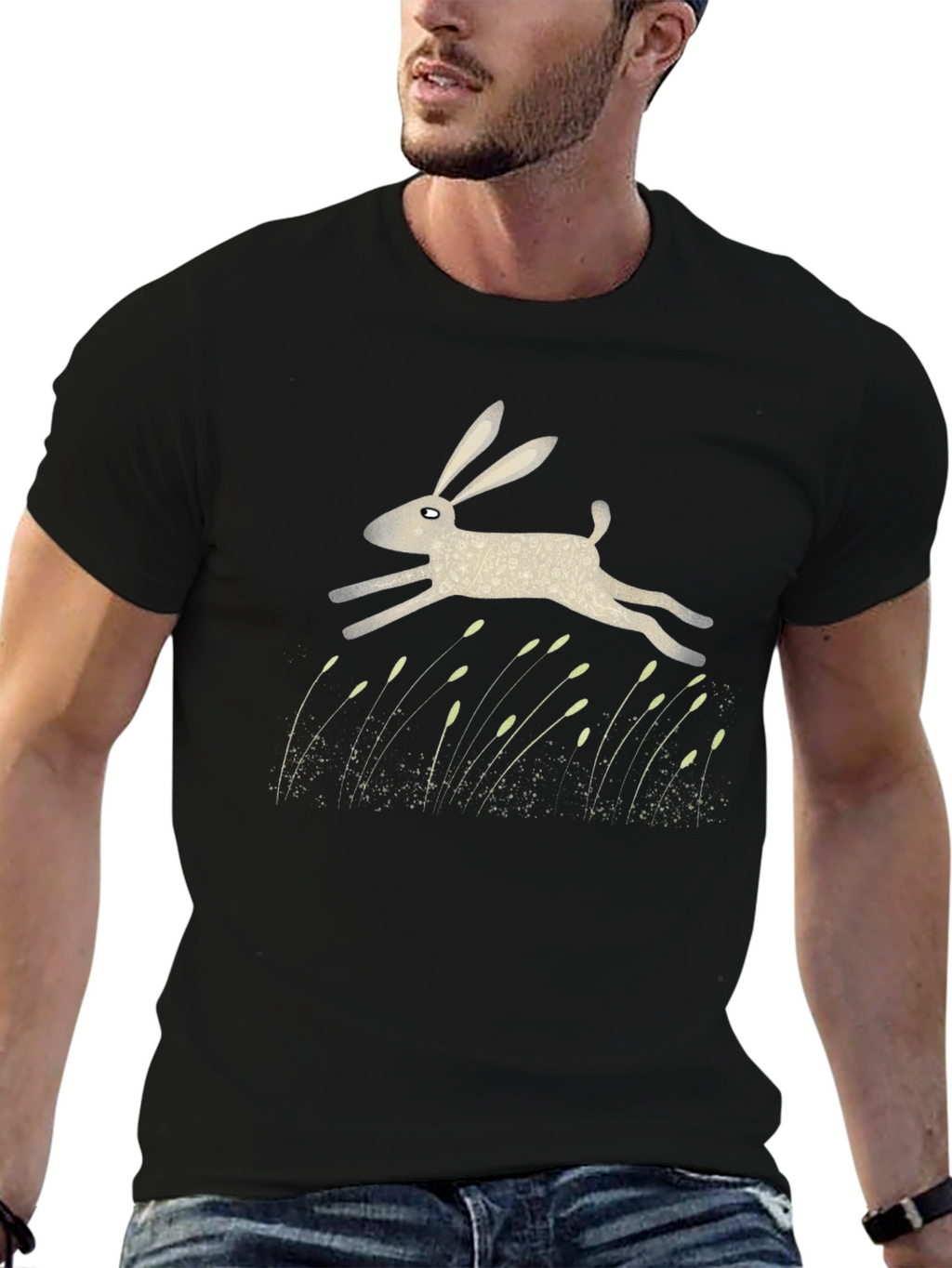Hare Graphic Print Black T-Shirt