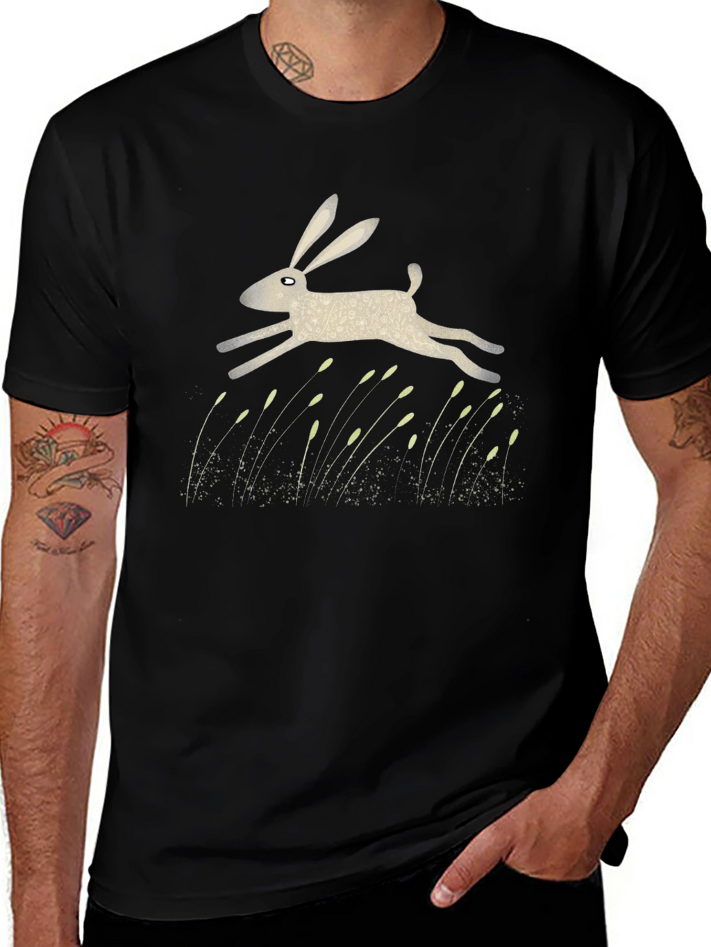 Hare Graphic Print Black T-Shirt