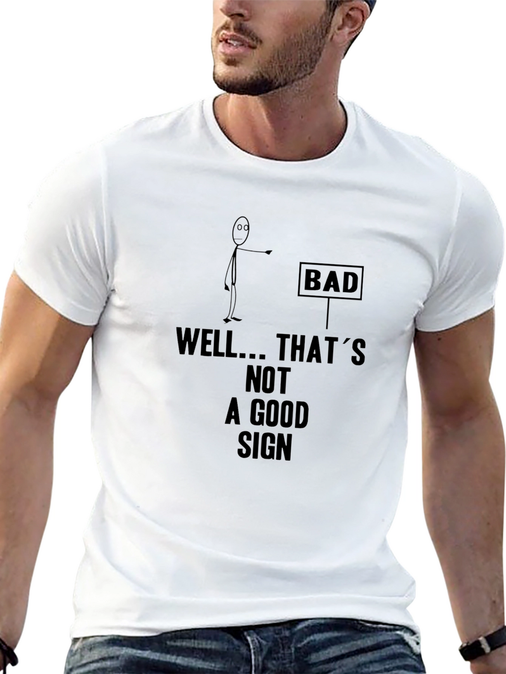Humorous Bad Sign Graphic Print T-Shirt