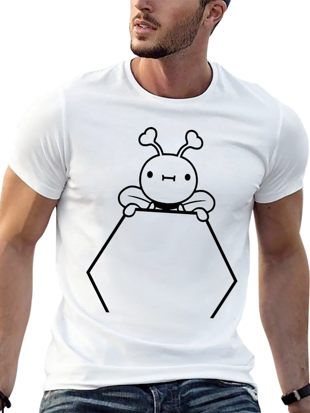 Cute Cartoon Bee Graphic Print Black T-Shirt