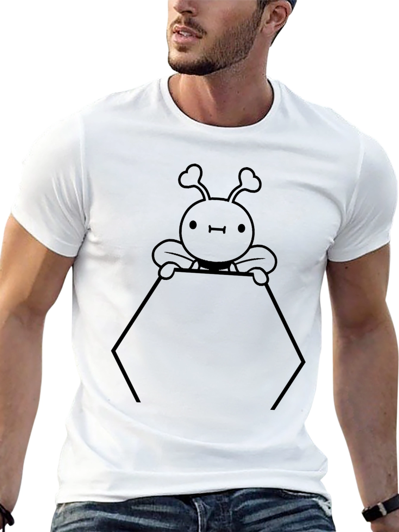Cute Cartoon Bee Graphic Print Black T-Shirt