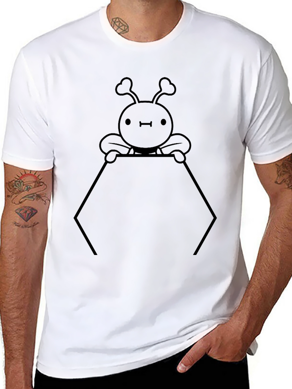 Cute Cartoon Bee Graphic Print Black T-Shirt