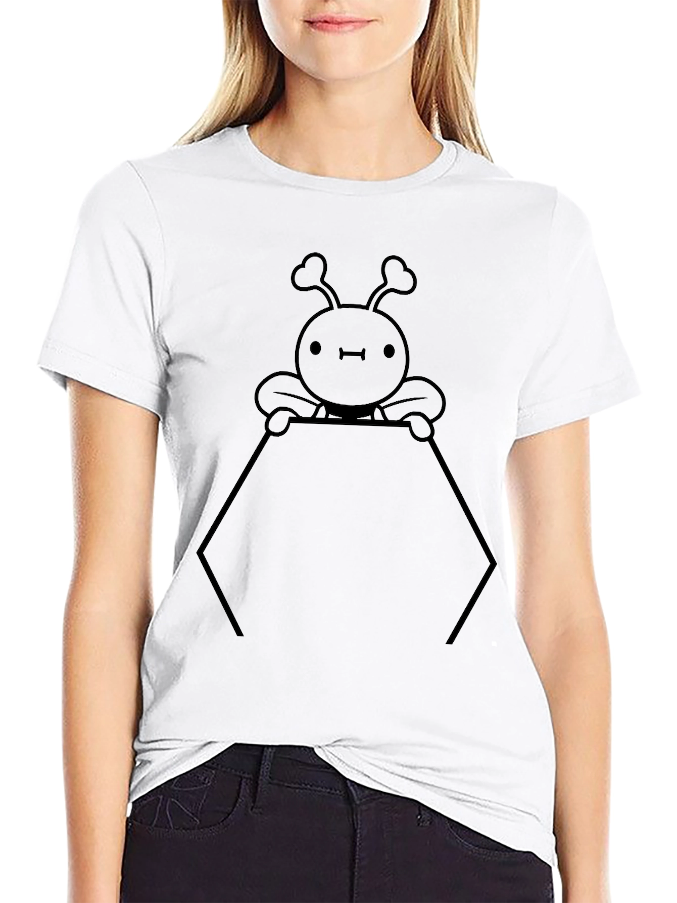 Cute Cartoon Bee Graphic Print Black T-Shirt