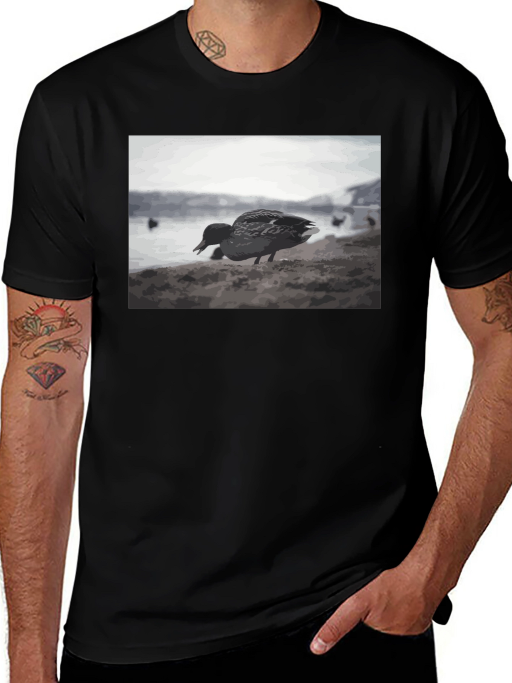 Duck on the Beach Black T-Shirt