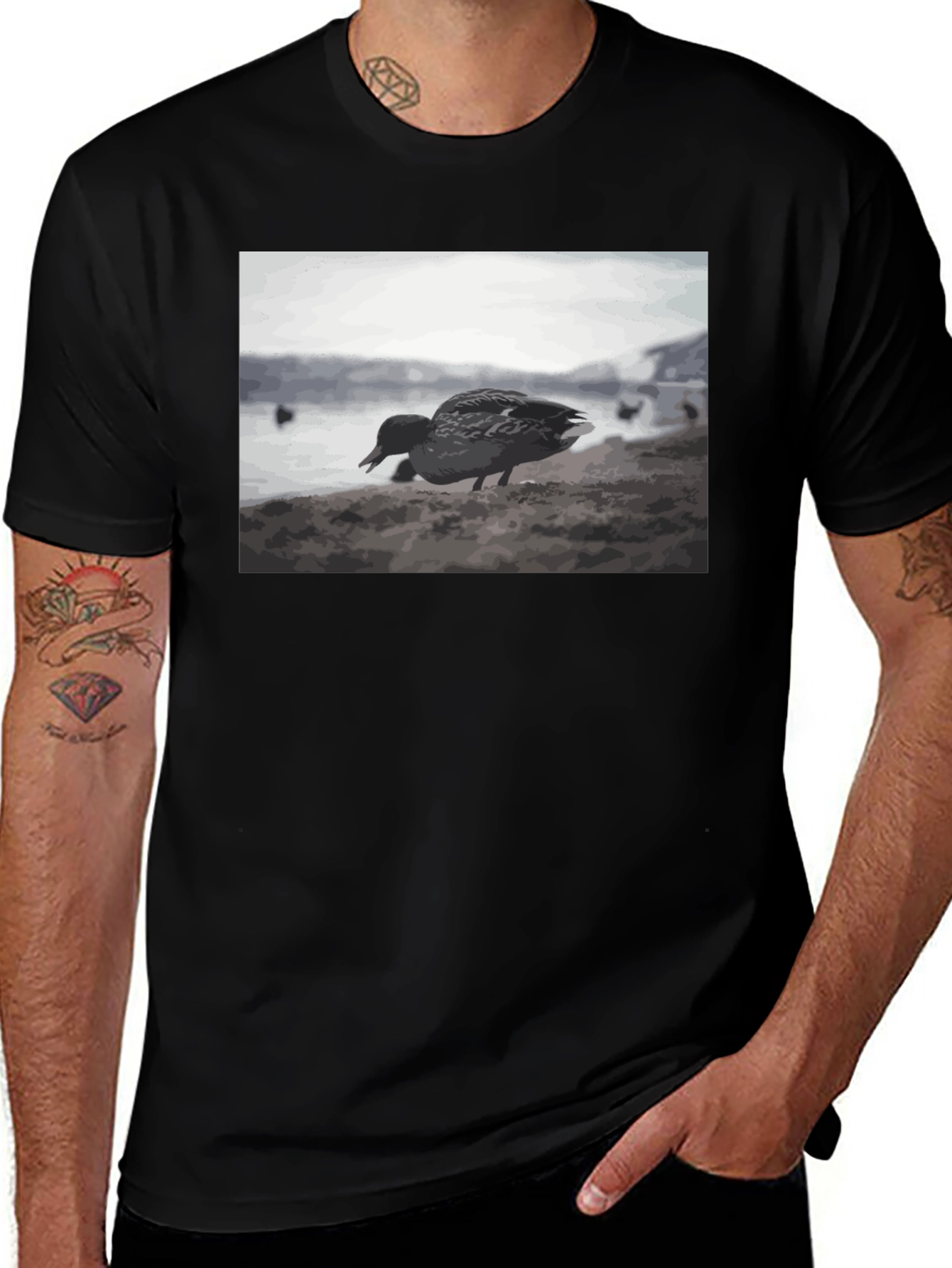 Duck on the Beach Black T-Shirt