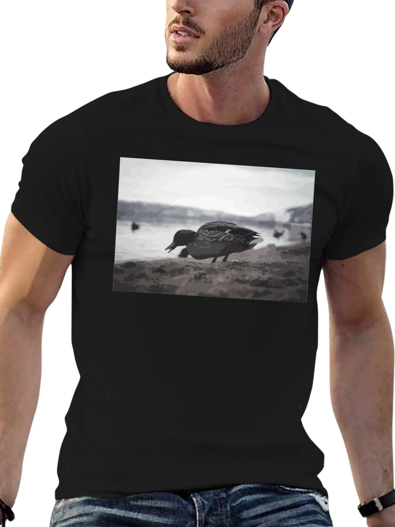 Duck on the Beach Black T-Shirt