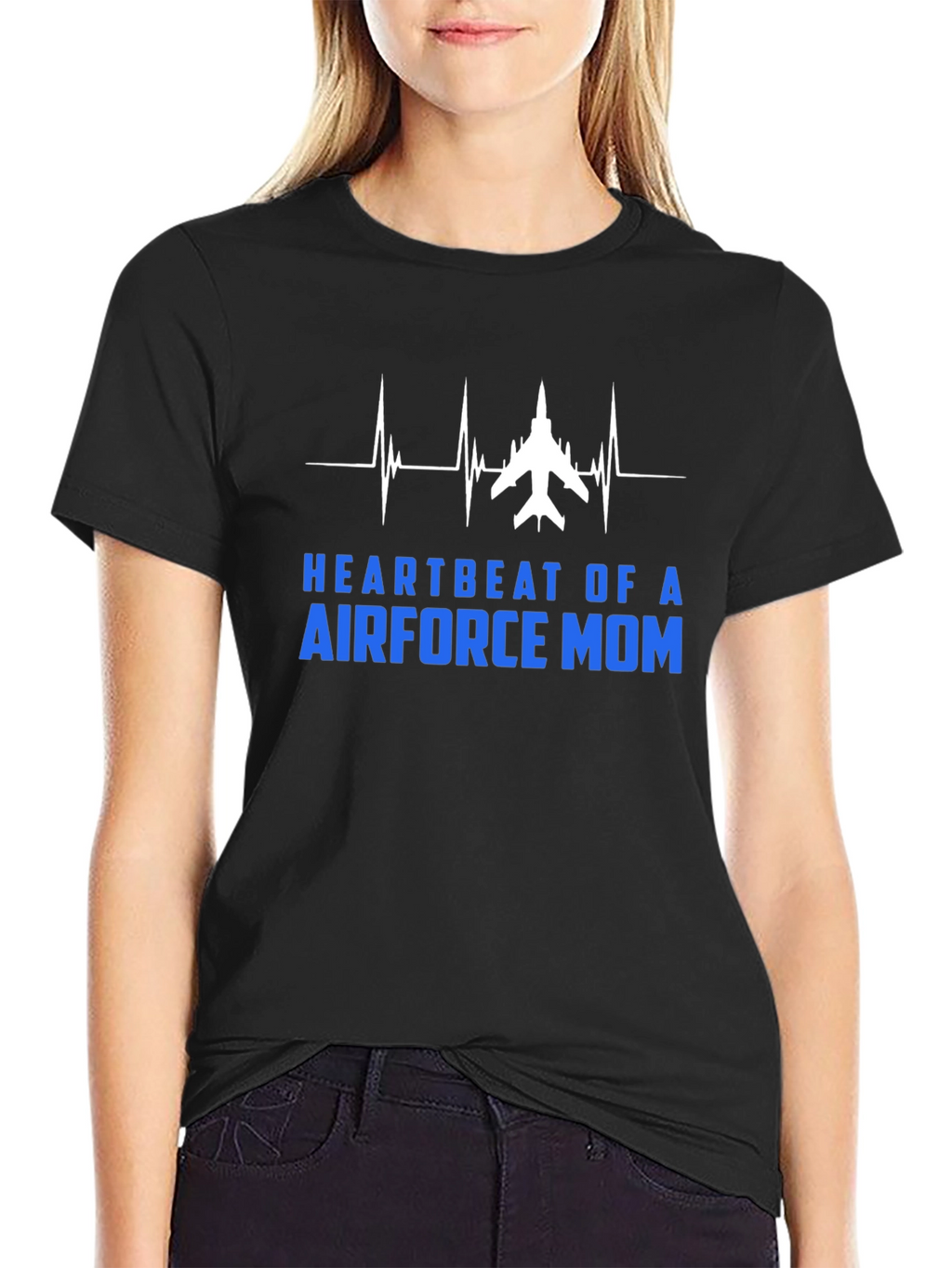 Air Force Mom Heartbeat Graphic T-Shirt
