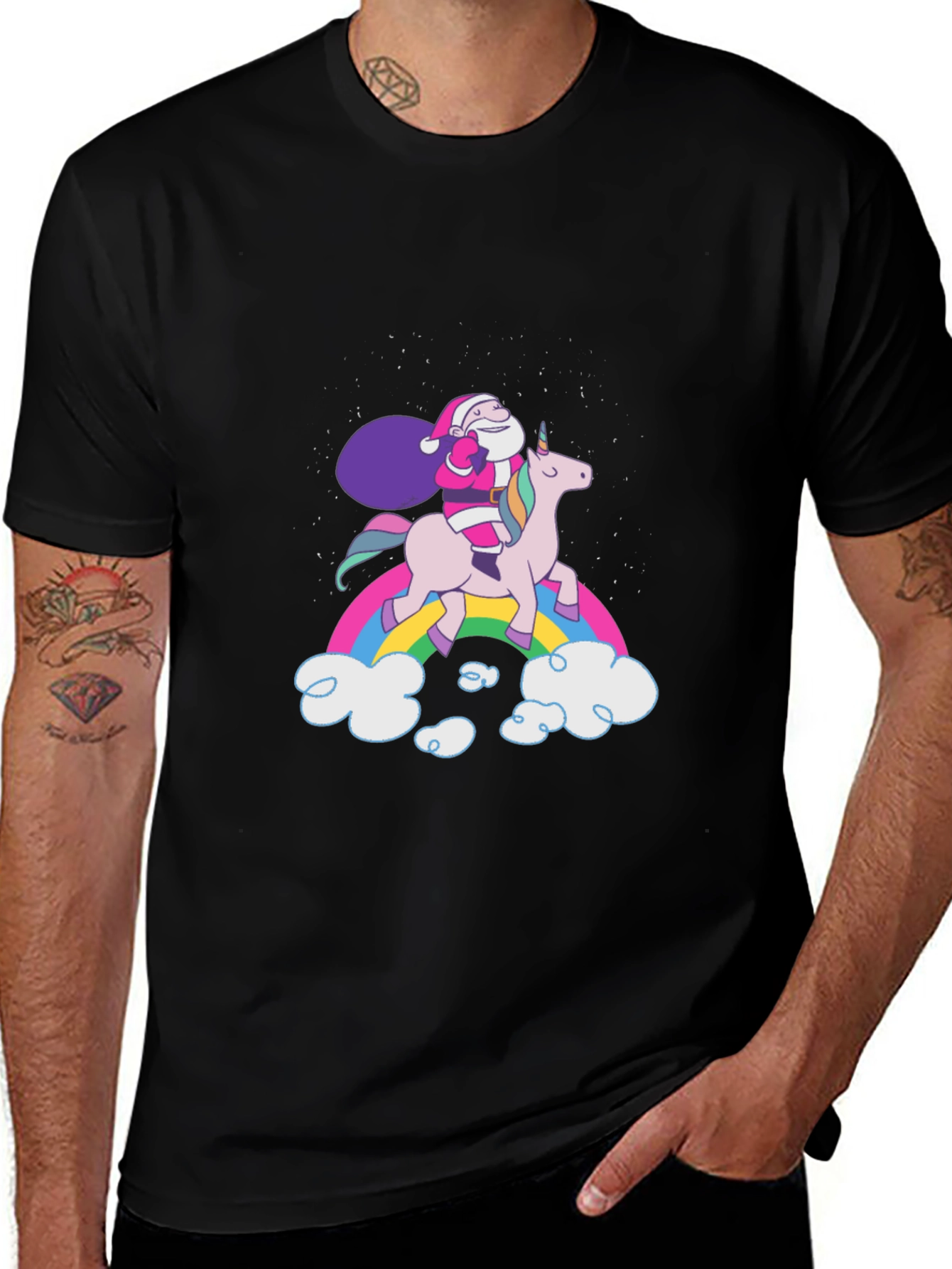 Santa Unicorn Rainbow T-Shirt - Festive & Fun!