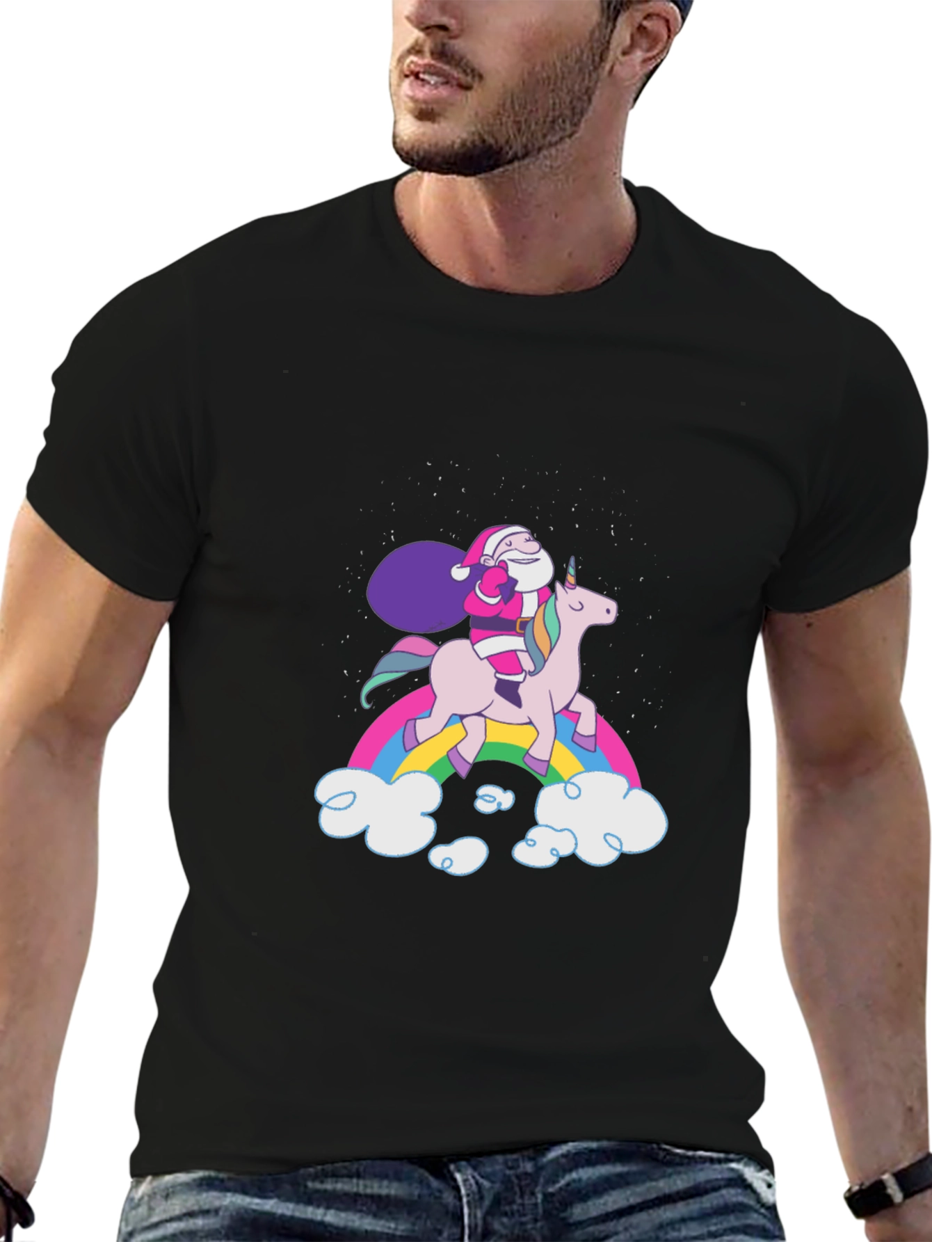 Santa Unicorn Rainbow T-Shirt - Festive & Fun!
