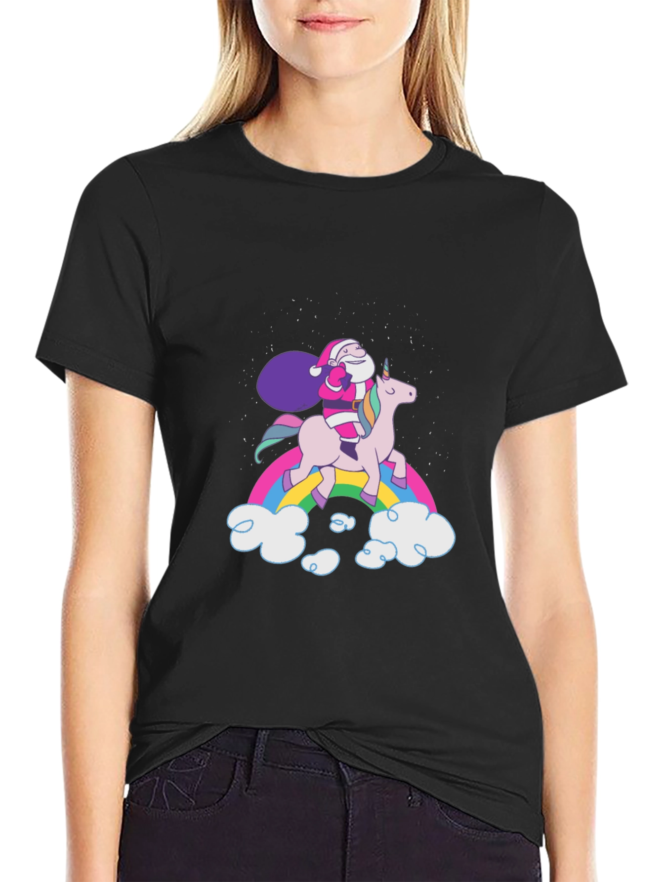 Santa Unicorn Rainbow T-Shirt - Festive & Fun!