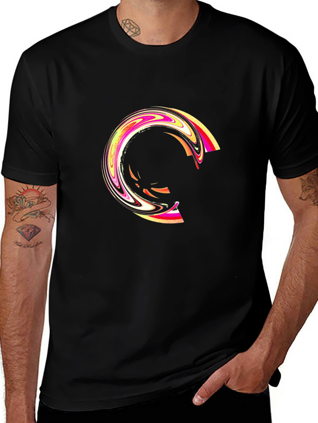 Abstract Swirl Graphic Black T-Shirt
