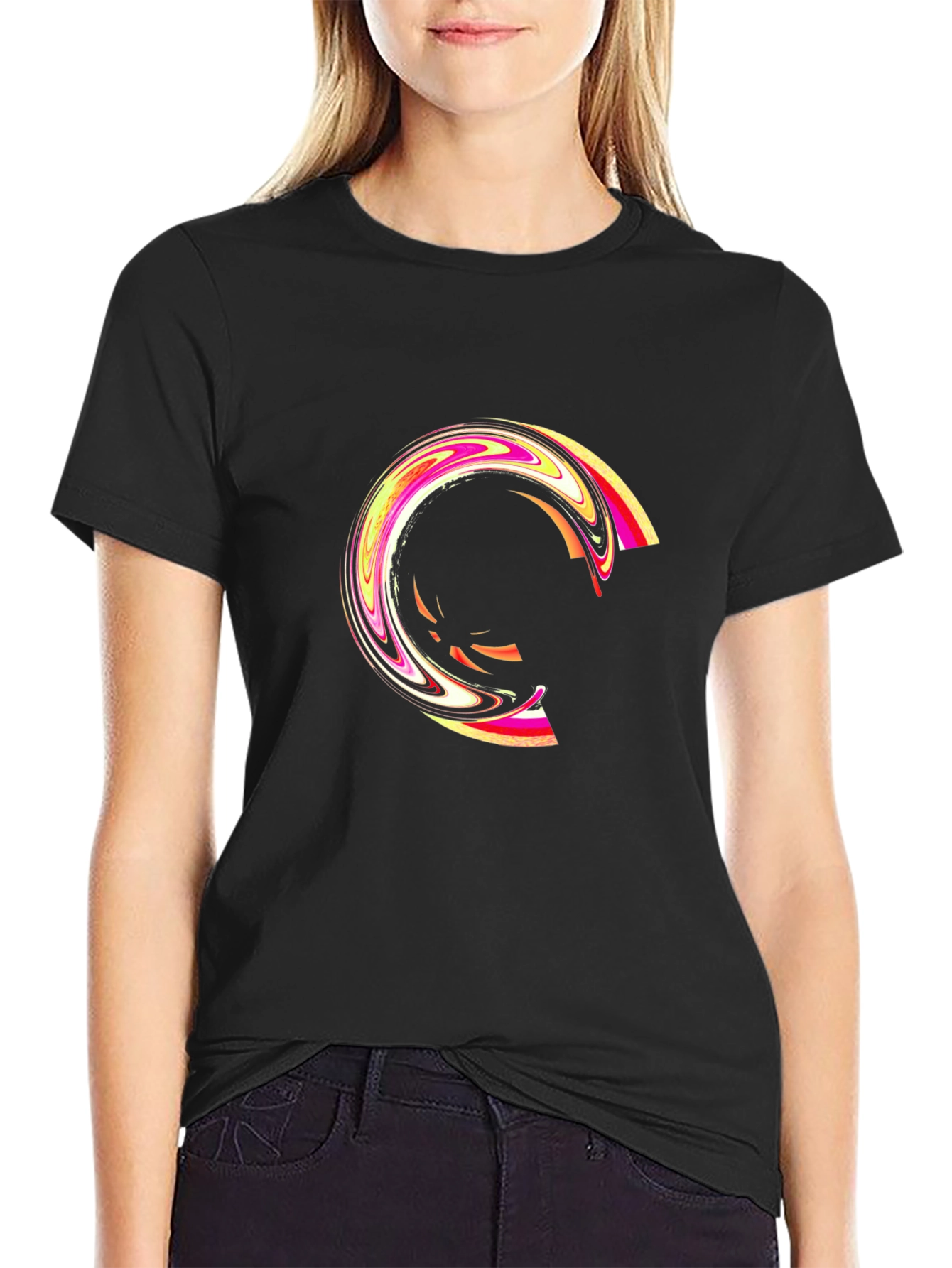 Abstract Swirl Graphic Black T-Shirt