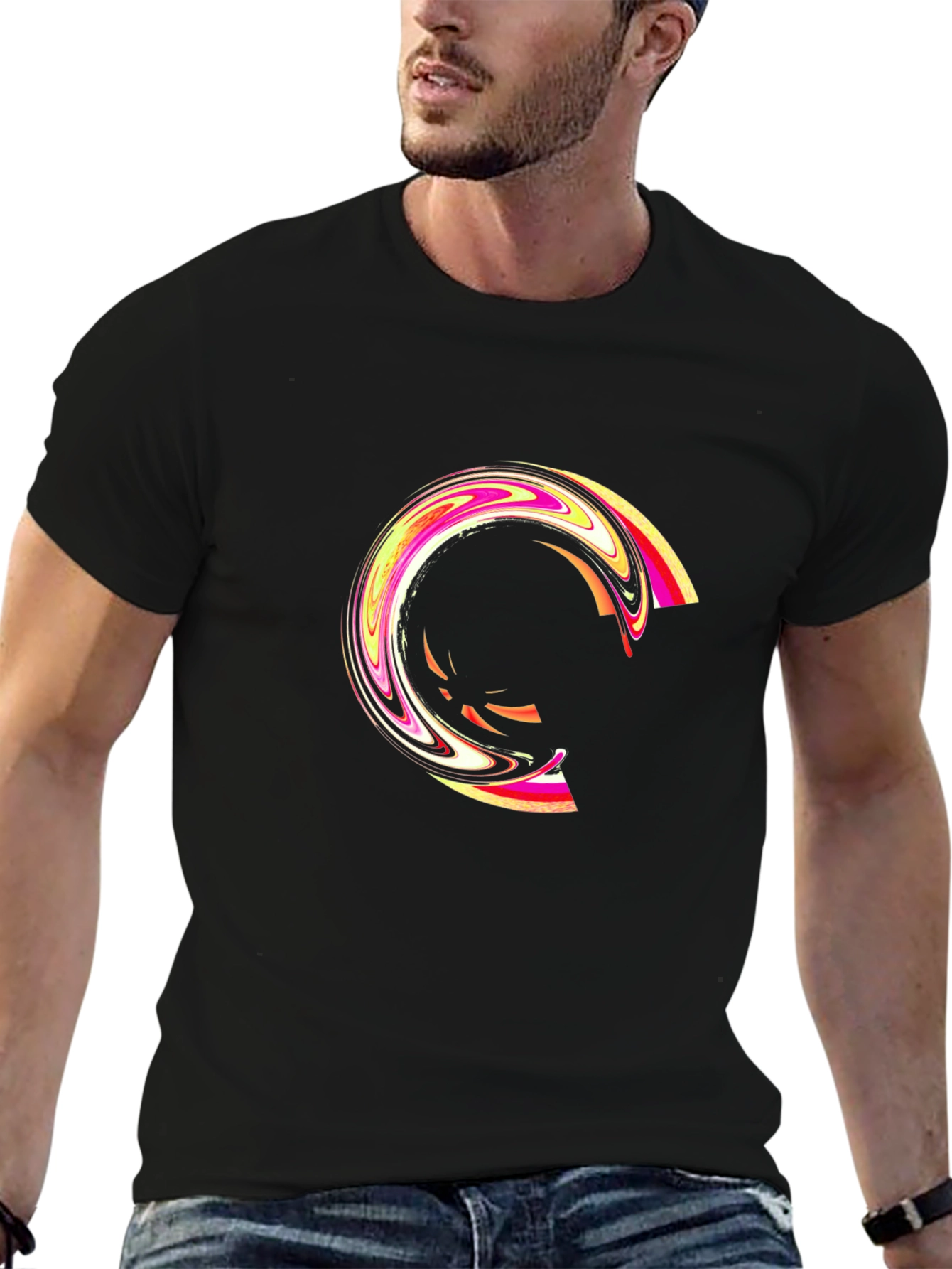 Abstract Swirl Graphic Black T-Shirt