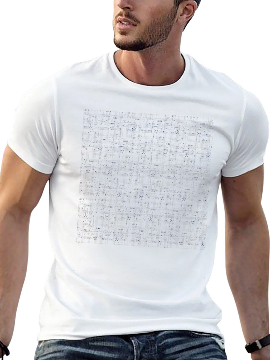 Modern Grid Pattern Black T-Shirt