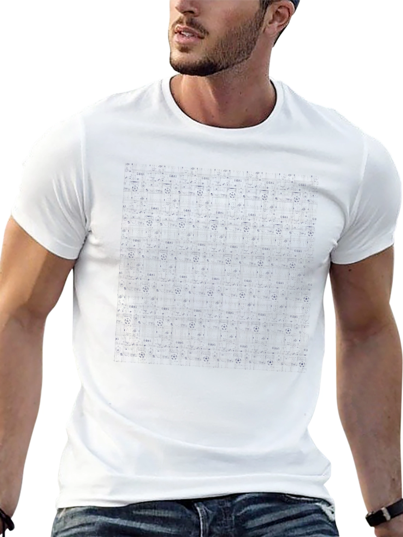 Modern Grid Pattern Black T-Shirt