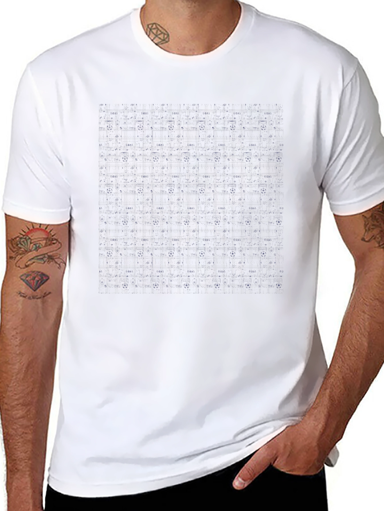 Modern Grid Pattern Black T-Shirt