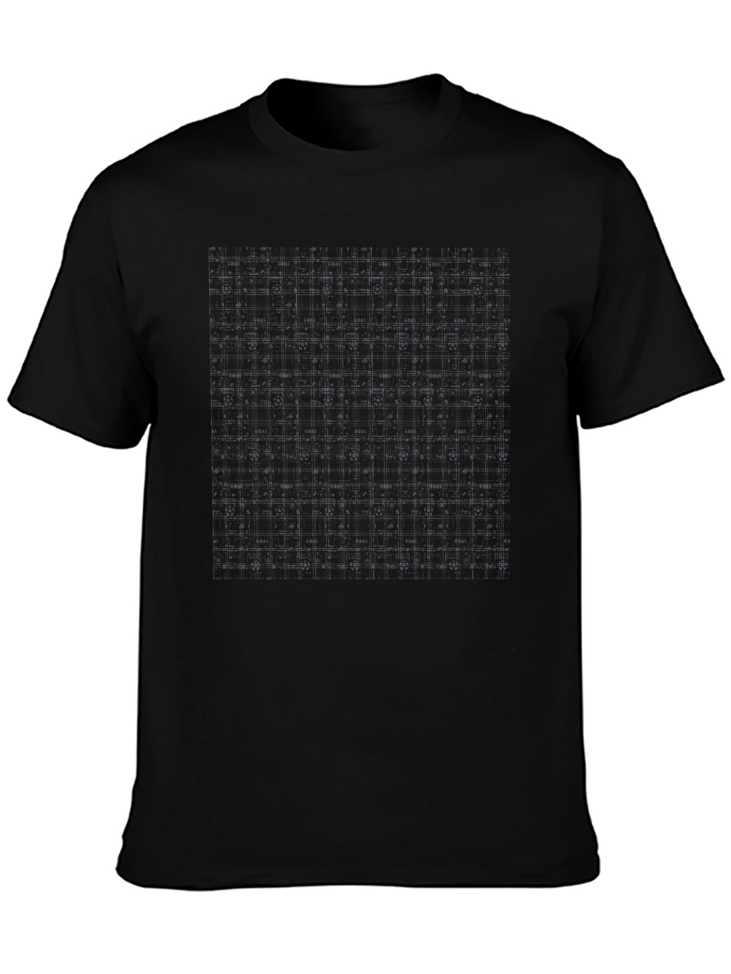 Modern Grid Pattern Black T-Shirt