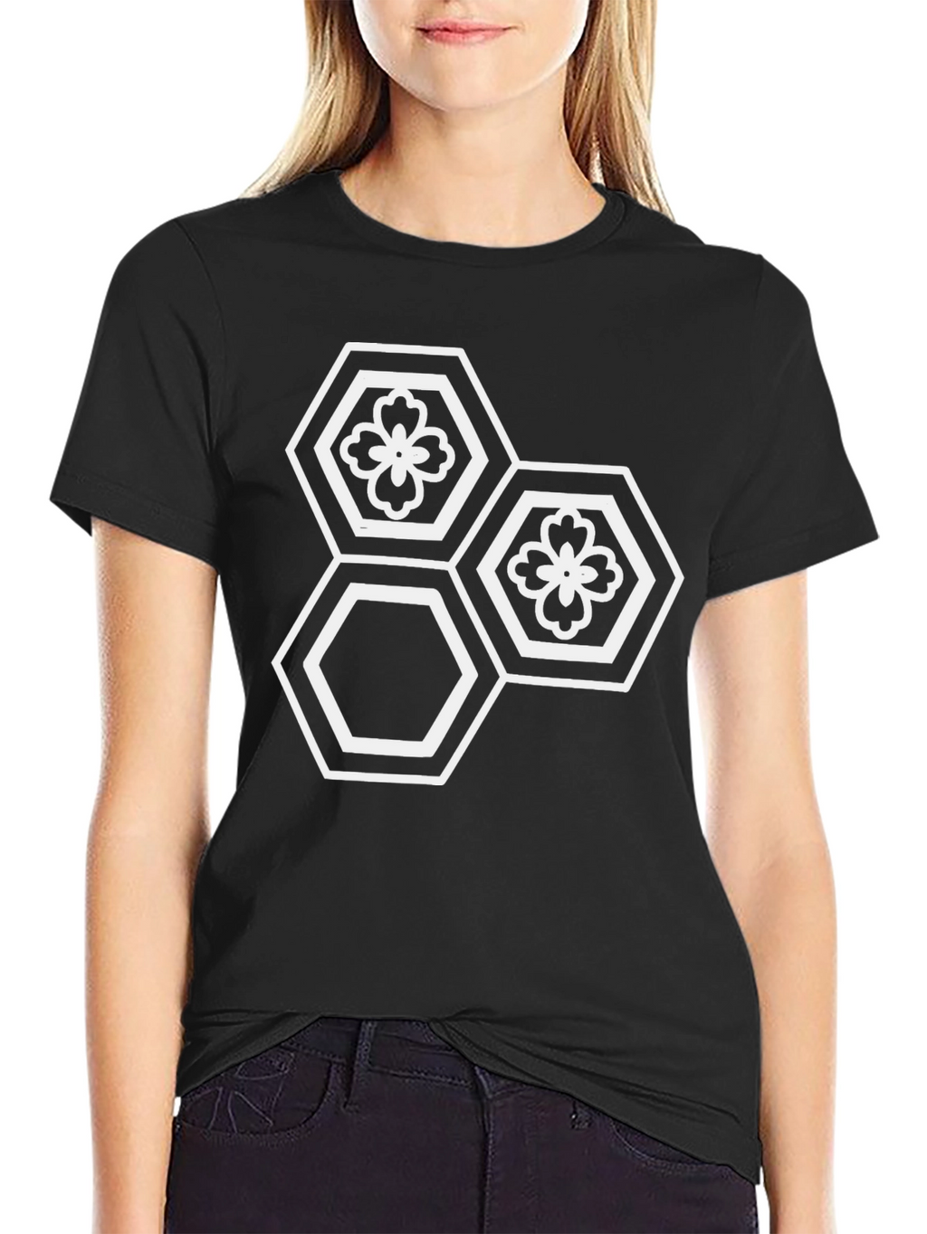 Hexagon Flower Graphic Tee - Modern Geometric Design