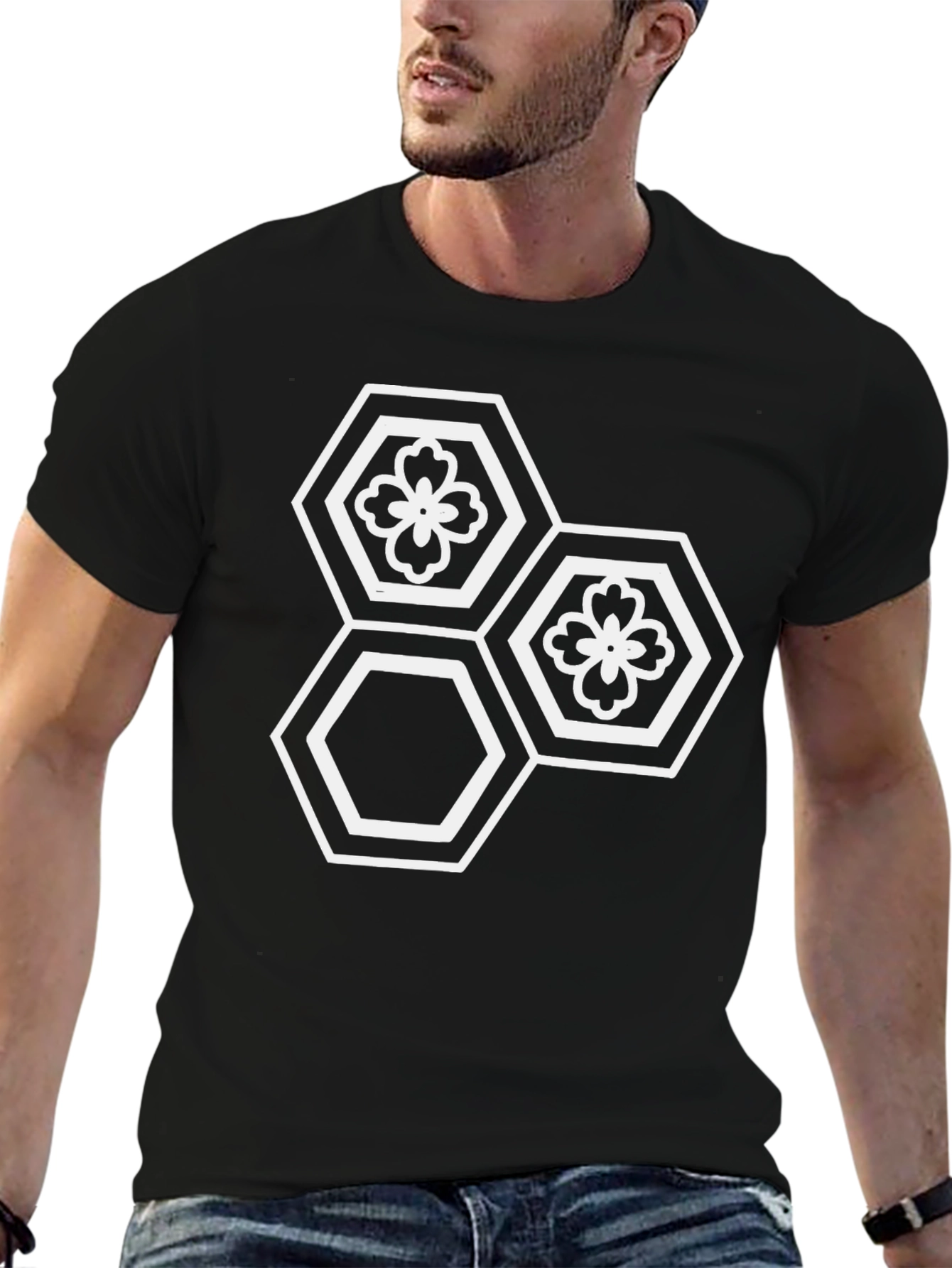 Hexagon Flower Graphic Tee - Modern Geometric Design
