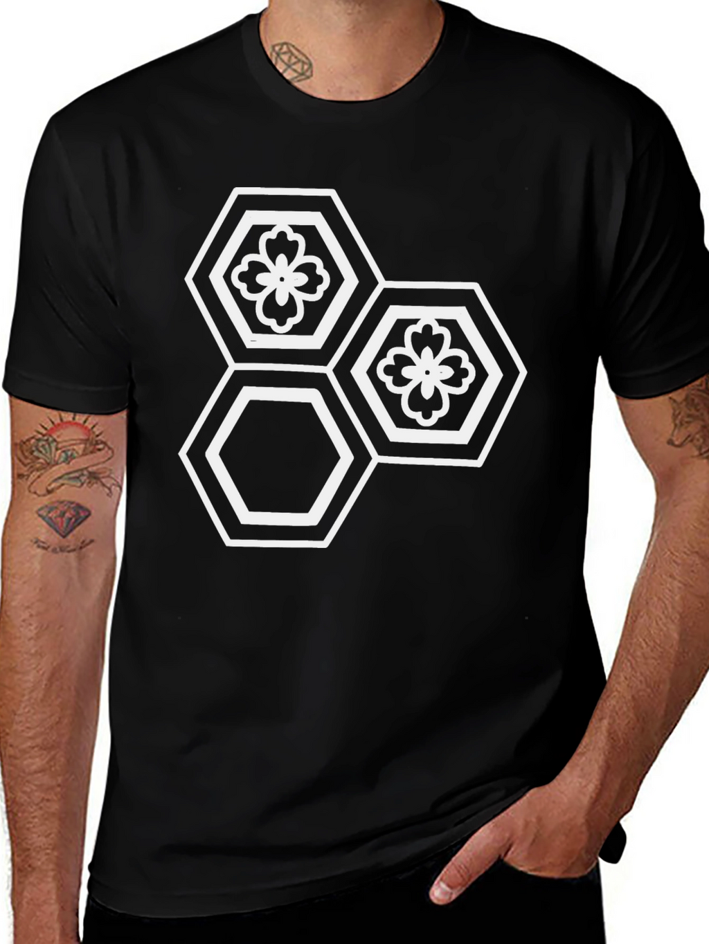 Hexagon Flower Graphic Tee - Modern Geometric Design