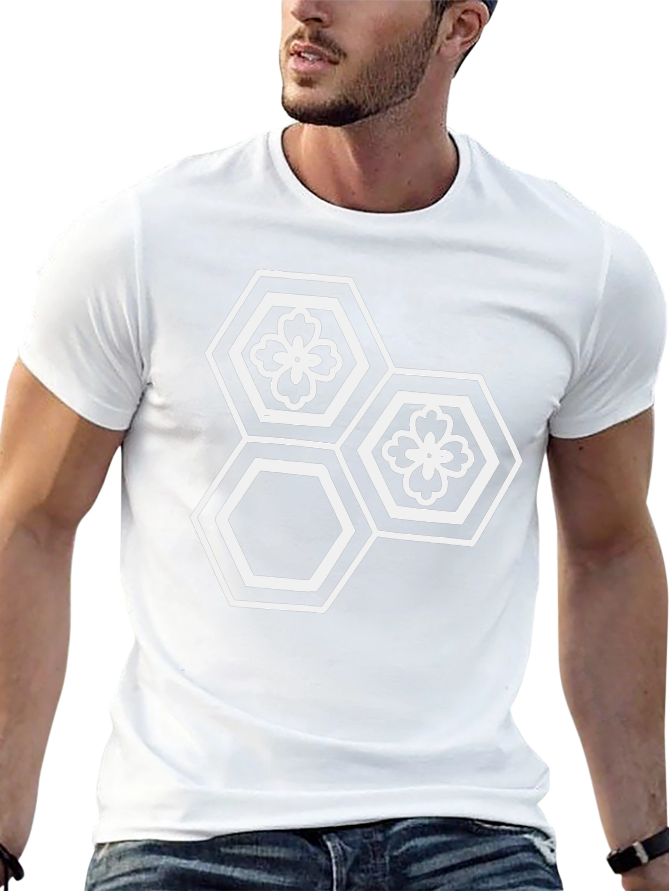 Hexagon Flower Graphic Tee - Modern Geometric Design