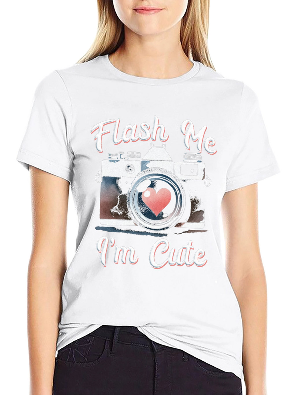 Flash Me Im Cute Camera Graphic T-Shirt